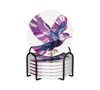 Set di 6 sottobicchieri in ceramica con maestoso in volo tra viola e lavanda, con supporto, ideali per tazze da caffè e bevande.
