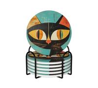 Set di 6 sottobicchieri in ceramica con supporto, arte moderna della metà del secolo, sottobicchieri a forma di gatto, per bevande, tazze, tappetini, assorbenti, antiscivolo, decorativi, per tavolino