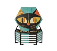 Set di 6 sottobicchieri in ceramica con supporto, arte moderna della metà del secolo, sottobicchieri a forma di gatto, per bevande, tazze, tappetini, assorbenti, antiscivolo, decorativi, per tavolino