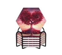 Set di 6 sottobicchieri in ceramica con supporto, bellissimi sottobicchieri a forma di cuore con albero dell'amore, per bevande, tazze, tappetini, assorbenti, antiscivolo, decorativi, per tavolino