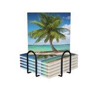 Set di 6 sottobicchieri in ceramica con supporto da spiaggia a forma di palma da spiaggia, per bevande, tazze, tappetini, assorbenti, antiscivolo, decorativi, per tavolino, cucina, bar, decorazione