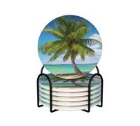 Set di 6 sottobicchieri in ceramica con supporto da spiaggia a forma di palma da spiaggia, per bevande, tazze, tappetini, assorbenti, antiscivolo, decorativi, per tavolino, cucina, bar, decorazione