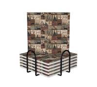 Set di 6 sottobicchieri in ceramica con supporto rustico Lodge Bear Alce sottobicchieri per bevande, tazze, tappetini, sottobicchieri, assorbenti, antiscivolo, decorativi, per tavolino, cucina, bar