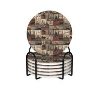 Set di 6 sottobicchieri in ceramica con supporto rustico Lodge Bear Alce sottobicchieri per bevande, tazze, tappetini, sottobicchieri, assorbenti, antiscivolo, decorativi, per tavolino, cucina, bar