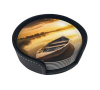 Set di 6 sottobicchieri in legno a forma di barca con fiume tramonto, set di 6 sottobicchieri in pelle per tazza da tè per tazza da cucina bar decorazione per la casa regalo di inaugurazione della