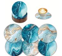 Set di 6 sottobicchieri in legno artistici - tema marino, runner da tavolo decorativo per casa, ufficio e feste - diametro 10 cm, decorazione da tavolo, decorazione da cucina, accessori da cucina, dec