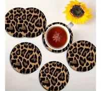 Set di 6 sottobicchieri in legno con stampa leopardata alla moda - 10*10cm, stile stampa leopardata personalizzata moderna, adatti per casa, ufficio, caffetteria, bar, ristorante, decorazione della ca