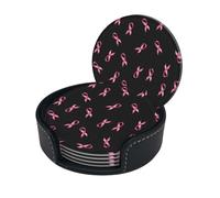Set di 6 sottobicchieri in microfibra e similpelle con nastro rosa "Fuck Breast Cancer" per bevande con supporto, tovagliette per tazze per la decorazione della casa, tappetino rotondo per tazze e