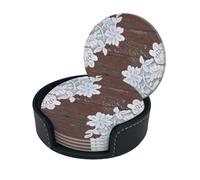 Set di 6 sottobicchieri in microfibra e similpelle, stile fattoria bohémien, stile cottage di campagna, stile fienile, per bevande, con supporto, per tazze e tovagliette, per la decorazione della c