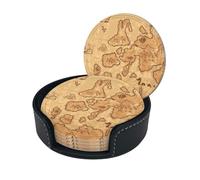 Set di 6 sottobicchieri in microfibra PU con mappa del tesoro pirata monocromatica vintage e timone di nave, per bevande con supporto, tovagliette per tazze per la decorazione della casa, tappetino