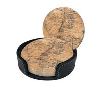 Set di 6 sottobicchieri in microfibra PU con mappa del tesoro pirata monocromatica vintage e timone di nave, per bevande con supporto, tovagliette per tazze per la decorazione della casa, tappetino