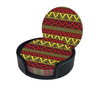 Set di 6 sottobicchieri in microfibra PU con motivo tribale azteco nativo americano e sud-occidentale per bevande con supporto, tovagliette per tazze per la decorazione della casa, tappetino rotond