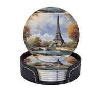 Set di 6 sottobicchieri in microfibra PU con supporti per bevande, accessori per bar, casa, appartamento, tavolino da caffè, regali di inaugurazione della casa - Romantica Torre Eiffel di Parigi