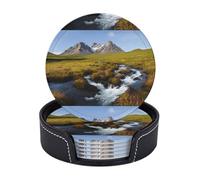 Set di 6 sottobicchieri in microfibra PU con supporti per bevande, accessori per bar, casa, appartamento, tavolino da caffè, regali di inaugurazione della casa - Cascata di montagna