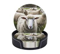 Set di 6 sottobicchieri in microfibra PU con supporti per bevande, accessori per bar, casa, appartamento, tavolino da caffè, regali di inaugurazione della casa - agnello carino di pecora