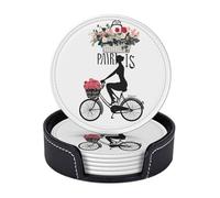 Set di 6 sottobicchieri in microfibra PU con supporti per bevande, accessori per bar, casa, appartamento, tavolino da caffè, regali di inaugurazione della casa - Bicicletta ragazza Torre Eiffel di Par