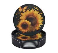 Set di 6 sottobicchieri in microfibra PU con supporti per bevande, accessori per bar, casa, appartamento, tavolino da caffè, regali di inaugurazione della casa - Farfalle e girasoli