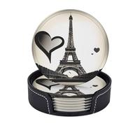 Set di 6 sottobicchieri in microfibra PU con supporti per bevande, accessori per bar, casa, appartamento, tavolino da caffè, regali di inaugurazione della casa - Torre Eiffel Love Paris