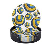 Set di 6 sottobicchieri in microfibra PU con supporti per bevande, accessori per bar, casa, appartamento, tavolino da caffè, regali di inaugurazione della casa - pallavolo giallo e blu