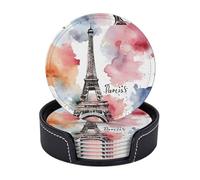Set di 6 sottobicchieri in microfibra PU con supporti per bevande, accessori per bar, casa, appartamento, tavolino da caffè, regali di inaugurazione della casa - Torre Eiffel di Parigi