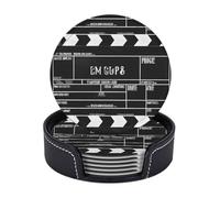Set di 6 sottobicchieri in microfibra PU con supporti per bevande, accessori per bar, casa, appartamento, tavolino da caffè, regali di inaugurazione della casa - Classico film Clapboard nero