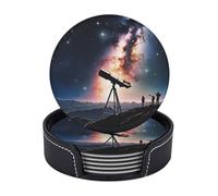 Set di 6 sottobicchieri in microfibra PU con supporti per bevande, accessori per bar, casa, appartamento, tavolino da caffè, regali di inaugurazione della casa - Spazio galassia con telescopio