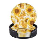 Set di 6 sottobicchieri in microfibra PU con supporti per bevande, accessori per bar, casa, appartamento, tavolino da caffè, regali di inaugurazione della casa - stampati con girasoli
