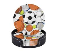 Set di 6 sottobicchieri in microfibra PU con supporti per bevande, accessori per bar, casa, appartamento, tavolino da caffè, regali di inaugurazione della casa - Pallone sportivo