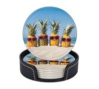 Set di 6 sottobicchieri in microfibra PU con supporti per bevande, accessori per bar, casa, appartamento, tavolino da caffè, regali di inaugurazione della casa - Beach Pines