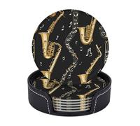 Set di 6 sottobicchieri in microfibra PU con supporti per bevande, accessori per bar, casa, appartamento, tavolino da caffè, regali di inaugurazione della casa - note musicali acuti