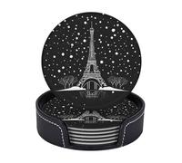 Set di 6 sottobicchieri in microfibra PU con supporti per bevande, accessori per bar, casa, appartamento, tavolino da caffè, regali di inaugurazione della casa - Notte Parigi Torre Eiffel