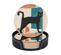 Set di 6 sottobicchieri in microfibra PU con supporti per bevande, accessori per bar, casa, appartamento, tavolino da caffè, regali di inaugurazione della casa - Gatto d'arte moderna di metà secolo