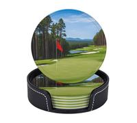 Set di 6 sottobicchieri in microfibra PU con supporti per bevande, accessori per bar, casa, appartamento, tavolino da caffè, regali di inaugurazione della casa - Golf Course Lawn