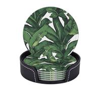 Set di 6 sottobicchieri in microfibra PU con supporti per bevande, accessori per bar, casa, appartamento, tavolino da caffè, regali di inaugurazione della casa - Foglia di palma di banana tropicale