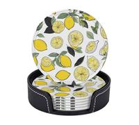 Set di 6 sottobicchieri in microfibra PU con supporti per bevande, accessori per bar, casa, appartamento, tavolino da caffè, regali di inaugurazione della casa - stampa limone giallo