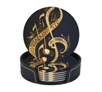 Set di 6 sottobicchieri in microfibra PU con supporti per bevande, accessori per bar e caffè, decorazioni per tavolini da caffè, regali di inaugurazione della casa - Nota musicale dorata con stella ca