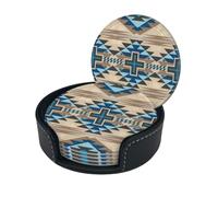 Set di 6 sottobicchieri in microfibra PU con supporto, motivo a croce rustica del sud-ovest, stile nativo americano, per bevande, tazze e tovagliette per la decorazione della casa, tappetino rotond
