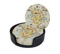 Set di 6 sottobicchieri in microfibra PU con supporto, motivo: nave pirata, mare, oceano, nautico, per bevande, tazze, tovagliette per la casa, tappetino rotondo per tazze e tazze.