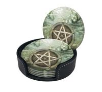 Set di 6 sottobicchieri in microfibra PU con supporto per bevande, motivo: strega pagana Wicca, per tazze e tovagliette, per la decorazione della casa, tappetino rotondo per tazze e tazze.
