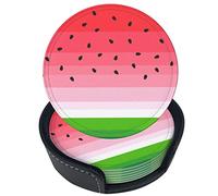 Set di 6 sottobicchieri in pelle a forma di fetta di anguria, perfetti per bevande, con supporto, ideali per il tavolo del soggiorno, la cucina o come decorazione per il caffè.