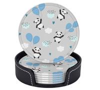 Set di 6 sottobicchieri in pelle a forma di orso panda con nuvola per bevande con supporto, sottobicchieri rotondi per tavolo e scrivania, sottobicchieri per tazze per soggiorno, cucina, caffè, dec