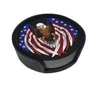 Set di 6 sottobicchieri in pelle con aquila patriottica con bandiera degli Stati Uniti, regalo perfetto per l'inaugurazione della casa, protegge i mobili dai danni causati dall'acqua e dai graffi