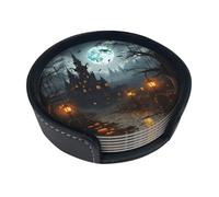 Set di 6 sottobicchieri in pelle con castello cupo e strega per bevande, sottobicchieri per tazza da tè, per cucina, bar, decorazione per la casa, regalo di inaugurazione della casa