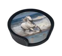 Set di 6 sottobicchieri in pelle con cavallo bianco che corre sul mare per bevande, sottobicchieri per tazza da tè, per cucina, bar, decorazione per la casa, regalo di inaugurazione della casa