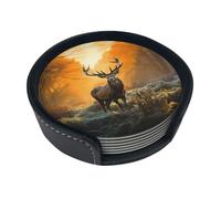 Set di 6 sottobicchieri in pelle con cervo nella foresta per bevande, sottobicchieri, sottobicchieri, per tazze, cucina, bar, decorazione per la casa, regalo di inaugurazione della casa