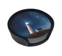 Set di 6 sottobicchieri in pelle con faro sotto cielo notturno stellato per bevande, sottobicchieri, per tazza da cucina, bar, decorazione per la casa, regalo di inaugurazione della casa