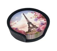 Set di 6 sottobicchieri in pelle con fiori primaverili Torre Eiffel per bevande, sottobicchieri per tazza da tè, per cucina, bar, decorazione della casa, regalo di inaugurazione della casa