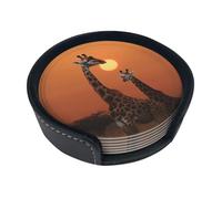 Set di 6 sottobicchieri in pelle con giraffa al tramonto per bevande, sottobicchieri per tazza da tè, per cucina, bar, decorazione per la casa, regalo di inaugurazione della casa