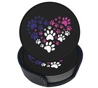 Set di 6 sottobicchieri in pelle con impronte di zampe di gatto e cane a forma di cuore, ideali per bevande, con supporto, perfetti per il tavolo, il soggiorno, la cucina o come decorazione per il