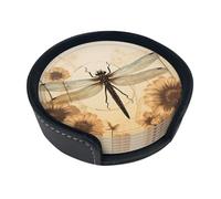 Set di 6 sottobicchieri in pelle con libellula sul girasole per bevande, sottobicchieri per tazza da tè, per cucina, bar, decorazione per la casa, regalo di inaugurazione della casa